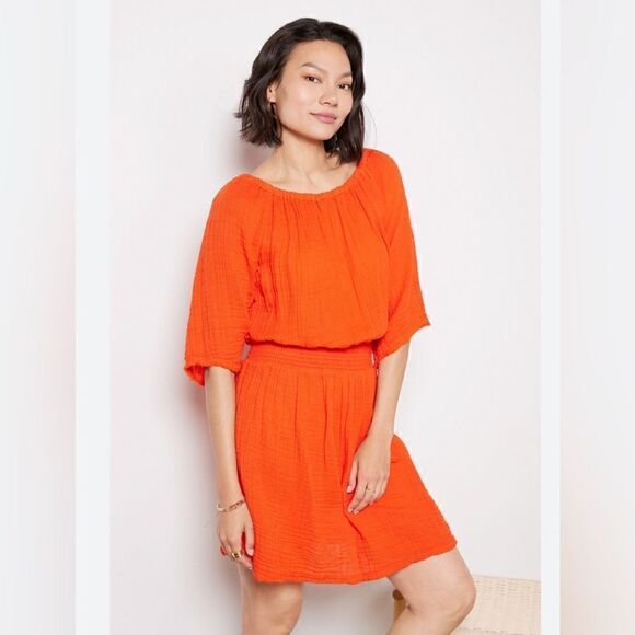 Michael Stars Fernanda smocked waist Dress in Orange NWT small - Picture 1 of 8
